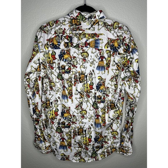 Eight X Premium Shirt Mens Slim Fit L Skeleton Print Day of the Dead Button Down - Picture 6 of 6